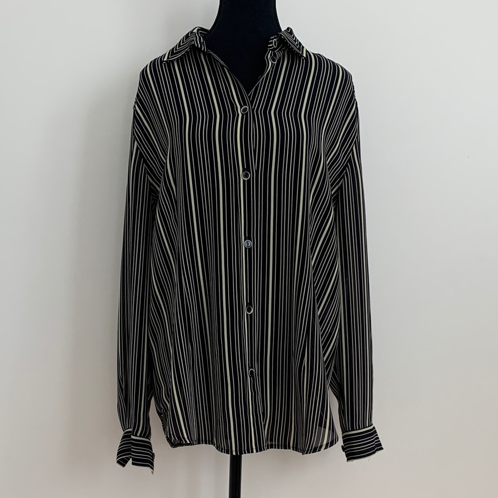 Vintage Bianca Nygard Sheer Vertical Striped Button-Up Shirt - Size 14